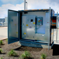 Control wastewater kiosk with doors open