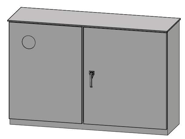 Rendering of an Aluminum Pad Mount Metered Double Door Distribution Panel 60-200A.
