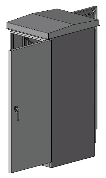 Rendering of a grey Steel Double Sided, Single Door Kiosk.