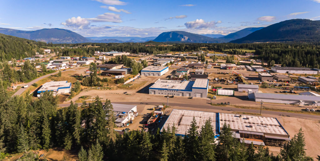 Overhead view of Valid's four facilities that span over 100,000 ft2 in Salmon Arm, BC. 
