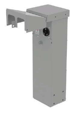 Rendering of a Hidden Base RV Power Pedestal with While-In-Use Cover.
